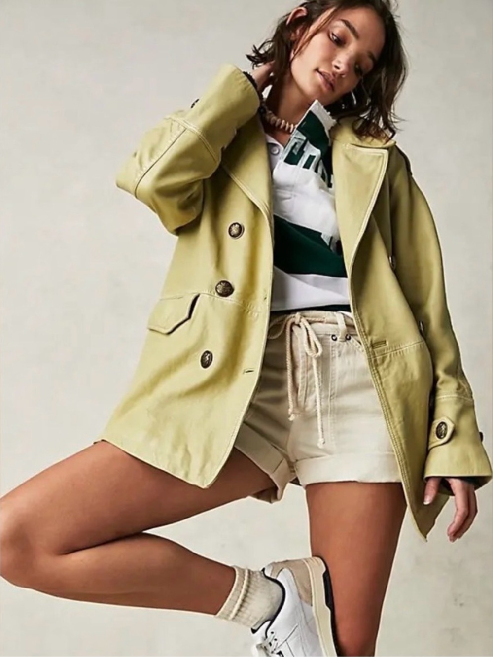 FREE PEOPLE
We The Free Top Notch Leather Pea Coat -
Palm Leaf